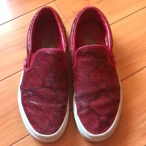 Vans Red Snake Skin Slip Ons